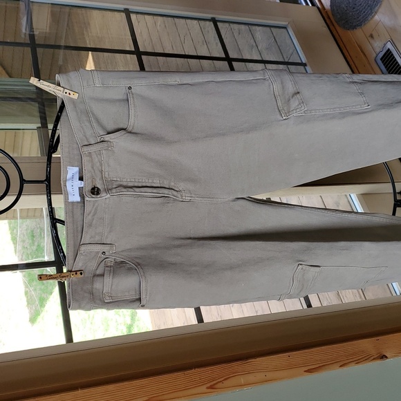 Risen Jeans Cargo Tan High Rise Wide Leg Sz 15 W32 Pants w Trendy Hem Hack - Picture 2 of 14